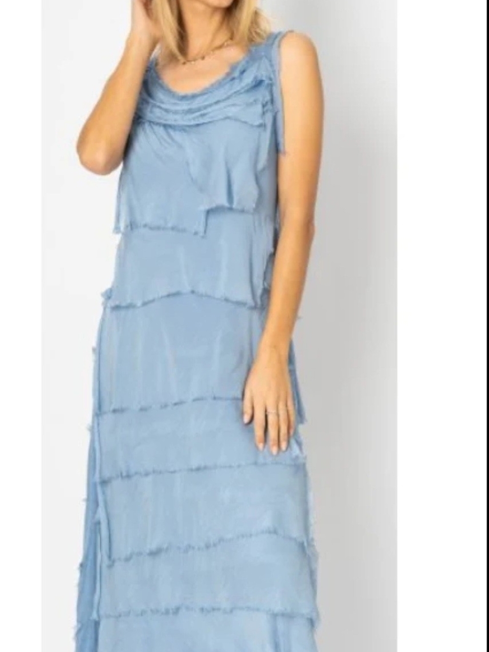 Sleeveless Layered Maxi Dress in Light Blue